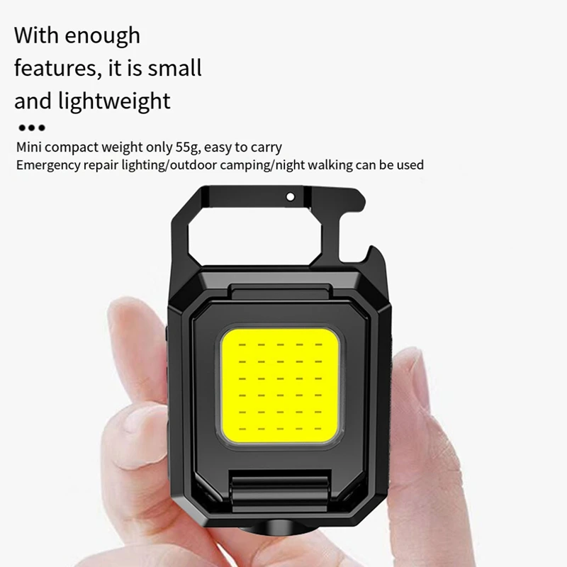 COB LED Mini porte-clés ultra lumineux, porte-clés multifonctionnel à trois têtes, lumière pour la pêche, le camping