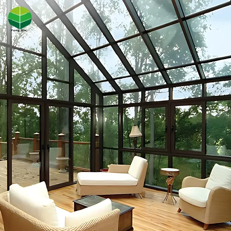 Winter Garden House Veranda Aluminum Prefabricated Glass Conservatory Slant Sunroom for 4 Seasons