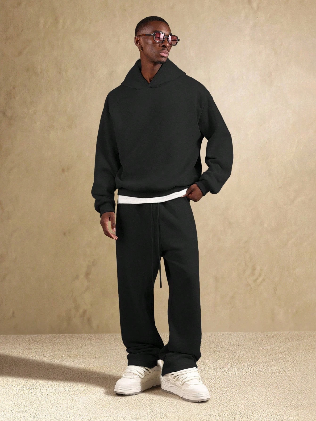 سراويل رياضية فضفاضة مريحة كبيرة الحجم بلون سادة، سراويل رياضية طويلة مستقيمة كاجوال مريحة