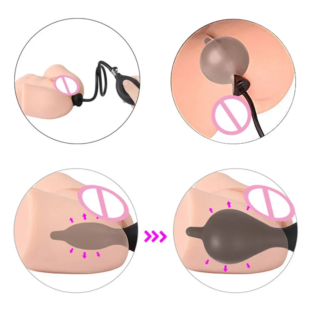 ซิลิโคนนุ่ม Inflatable Anal Dildo Butt Plug Dilator Anus นวดเพศของเล่นสําหรับผู้หญิงผู้ชายเกย์สีดําปั๊มช่องคลอด Extender