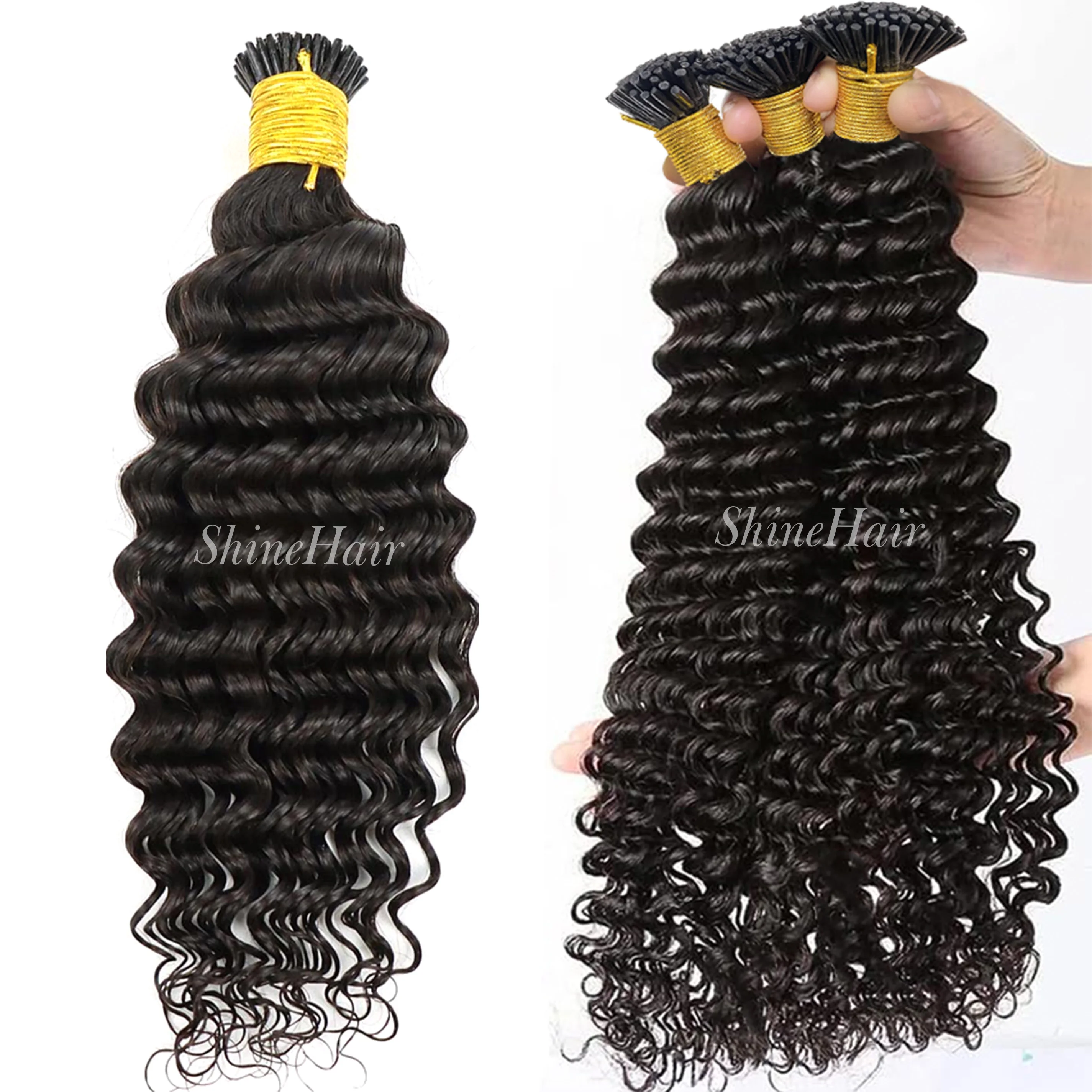 Deep Wave I Tip Hair Extensions Natural Real Human Fusion Hair Extensions Keratin Capsule Natural Color 18-30inch For Women