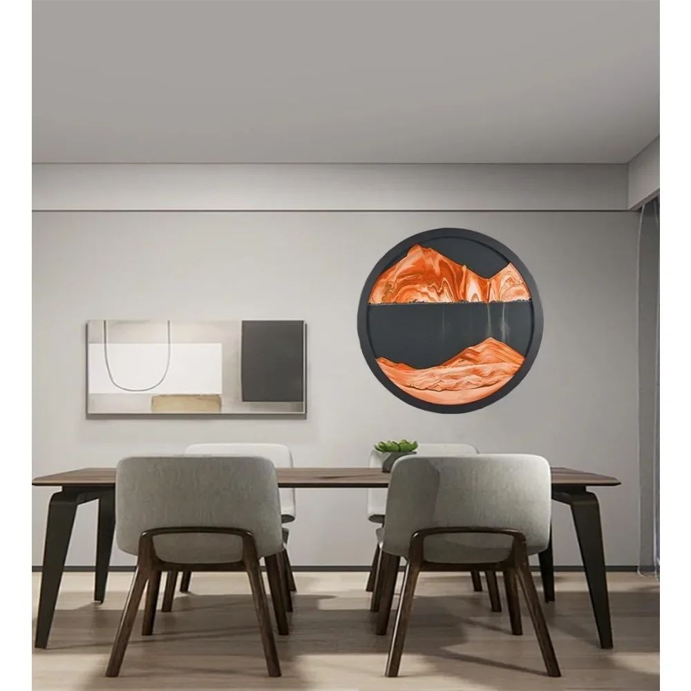 Modern Home Decor 360° Rotating Mountain Desert Round Wall Hanging for Home Office Decoration Mobile Sand Painting Wall Art