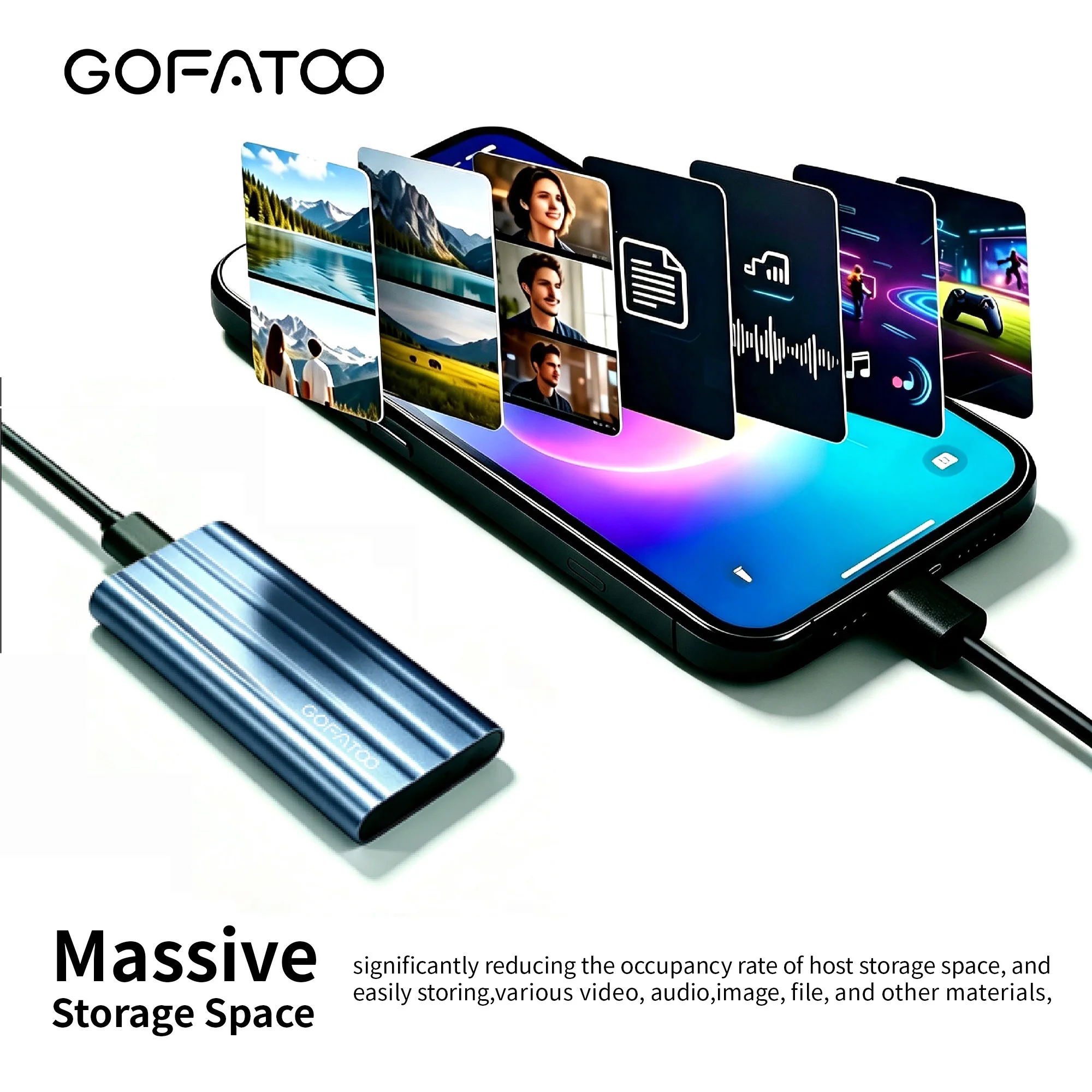 GOFATOO 550MB/s Portable SSD, USB3.2 Gen1 Type-C+USB-A External Solid State Drive 32GB-512GB for iPhone 15/16/17 & Computer