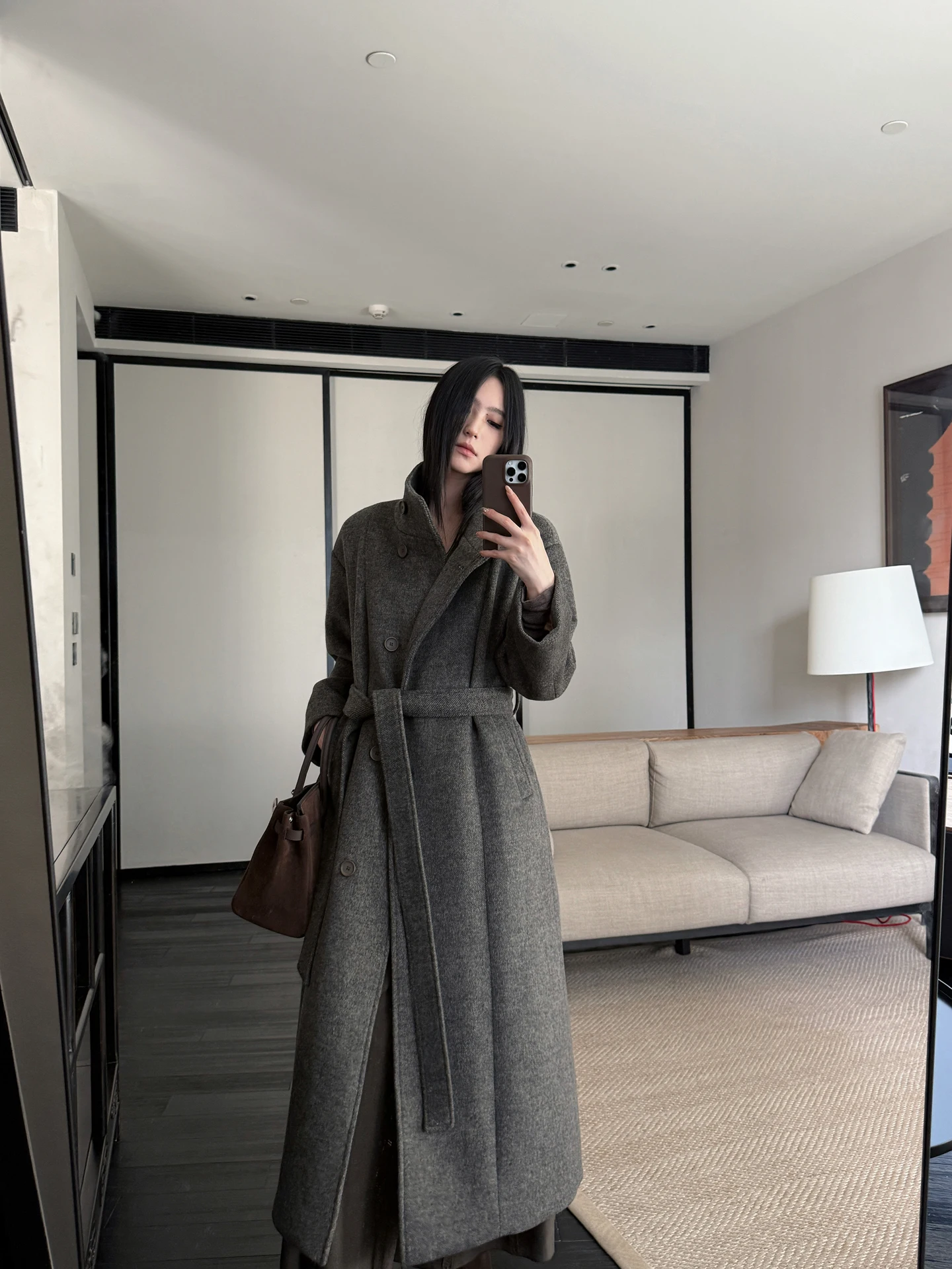 

SMBL RAIN Vintage Style Long Loose Woolen Coat Women's Winter Fashion High Waist round Hemline Double Button Stand Collar Coat