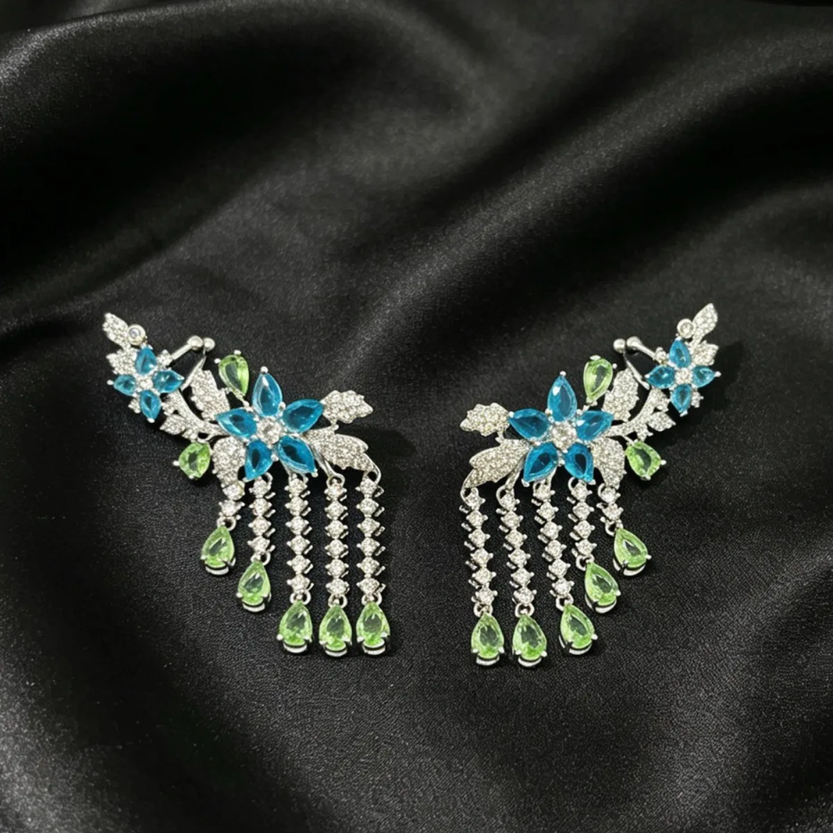 Charm Cubic Zircon Flower Water Drop Tassel Earrings For Women Luxury Long Dangle Earring Jewelry Party Statement Earrings Gifts