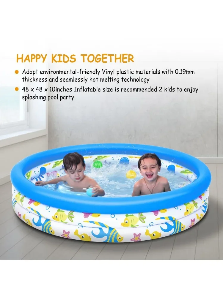 48x10In Inflatable Swimming Pool Blow Up Family Pool For 2 Kids Foldable Swim Ball Pool Center