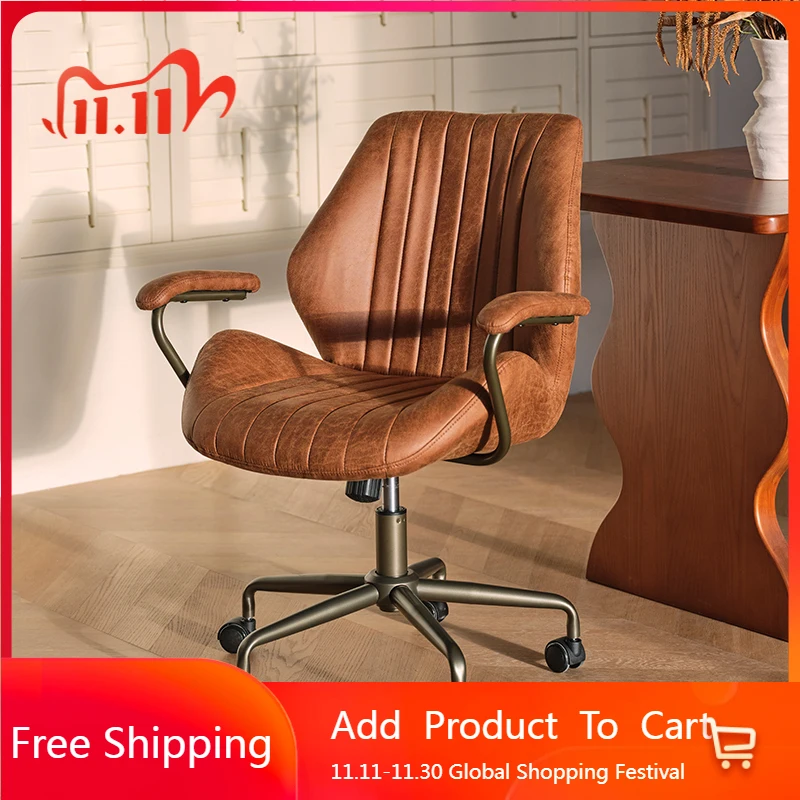 

Leather Rolling Nordic Office Chair Mobile Ergonomic Relaxing Reading Office Chair Wheels Bedroom Silla Oficina Home Furniture