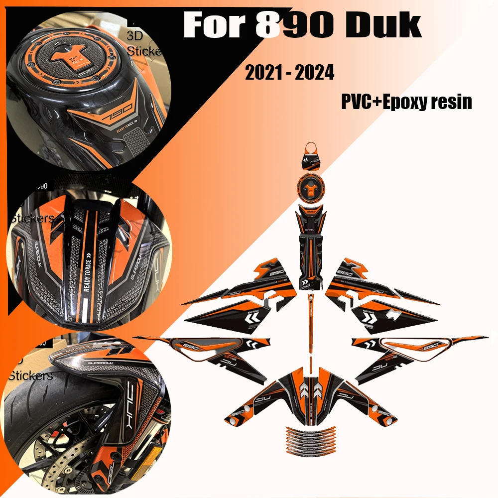 Motorcycle fairing fender protector, tank pad, side handlebar, tank knee stickers, motorcycle decal kit for 890 Duke 2021 - 2024