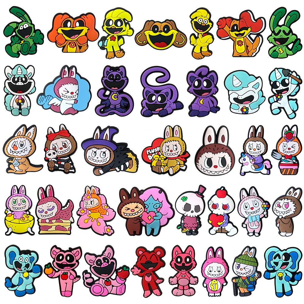 Hot 1PCS Cartoon Rabbit Monsters PVC Cute Bunny Dog Game Garden Shoe Charms Accessories DIY Decorate Kids Girl X-mas Party Gifts