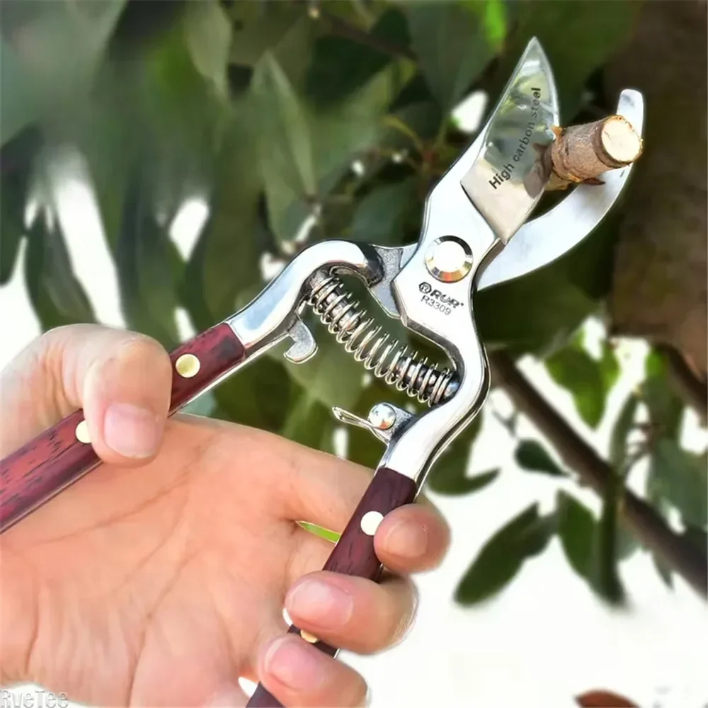 RUR 8Inch Garden Hand Pruning Scissor Wood Handle Pruner Pruning Shears Garden Tree Branch Cutting Scissors Fruit Pruning Shears