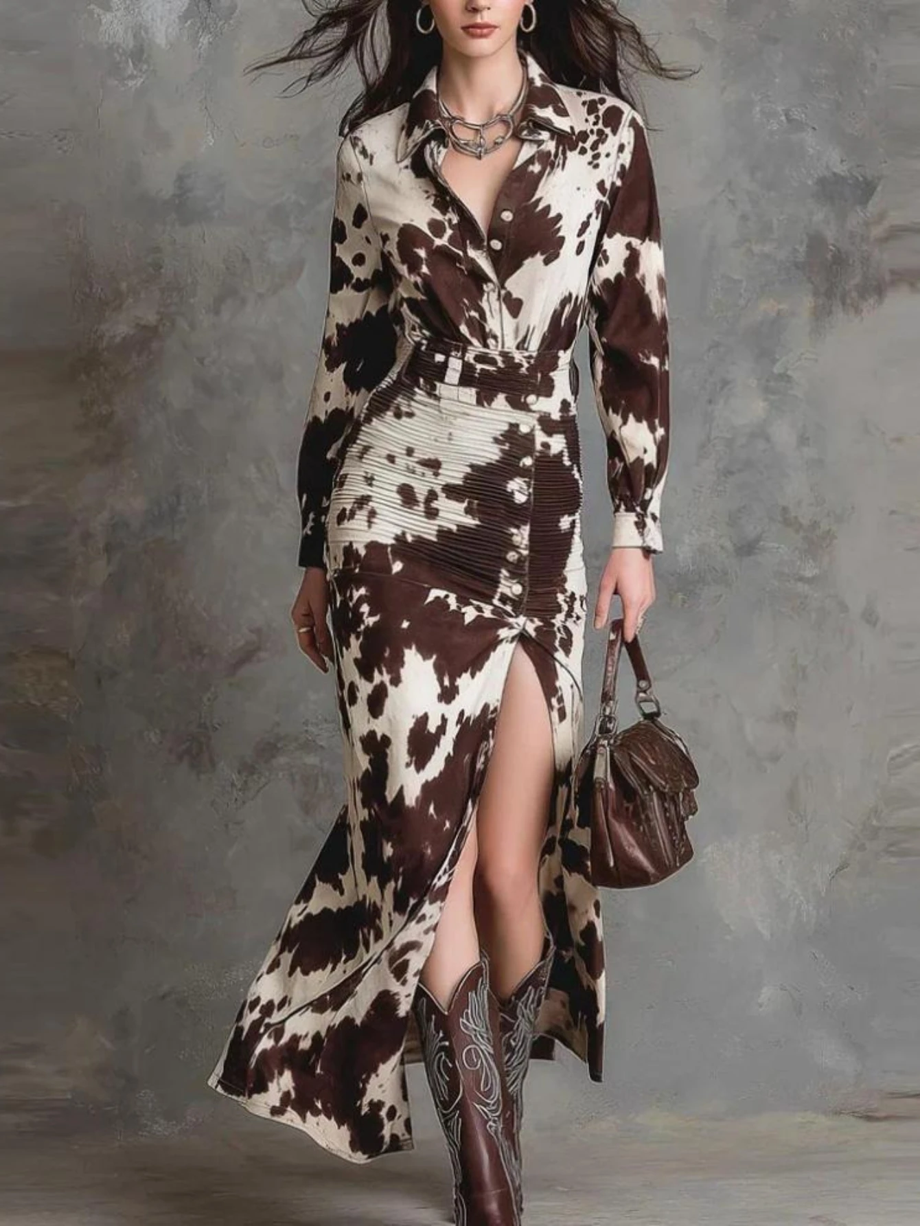 

Elegant Party Irregular Slim Long Dress Women 2025 Autumn Winter Long Sleeve 3d Print