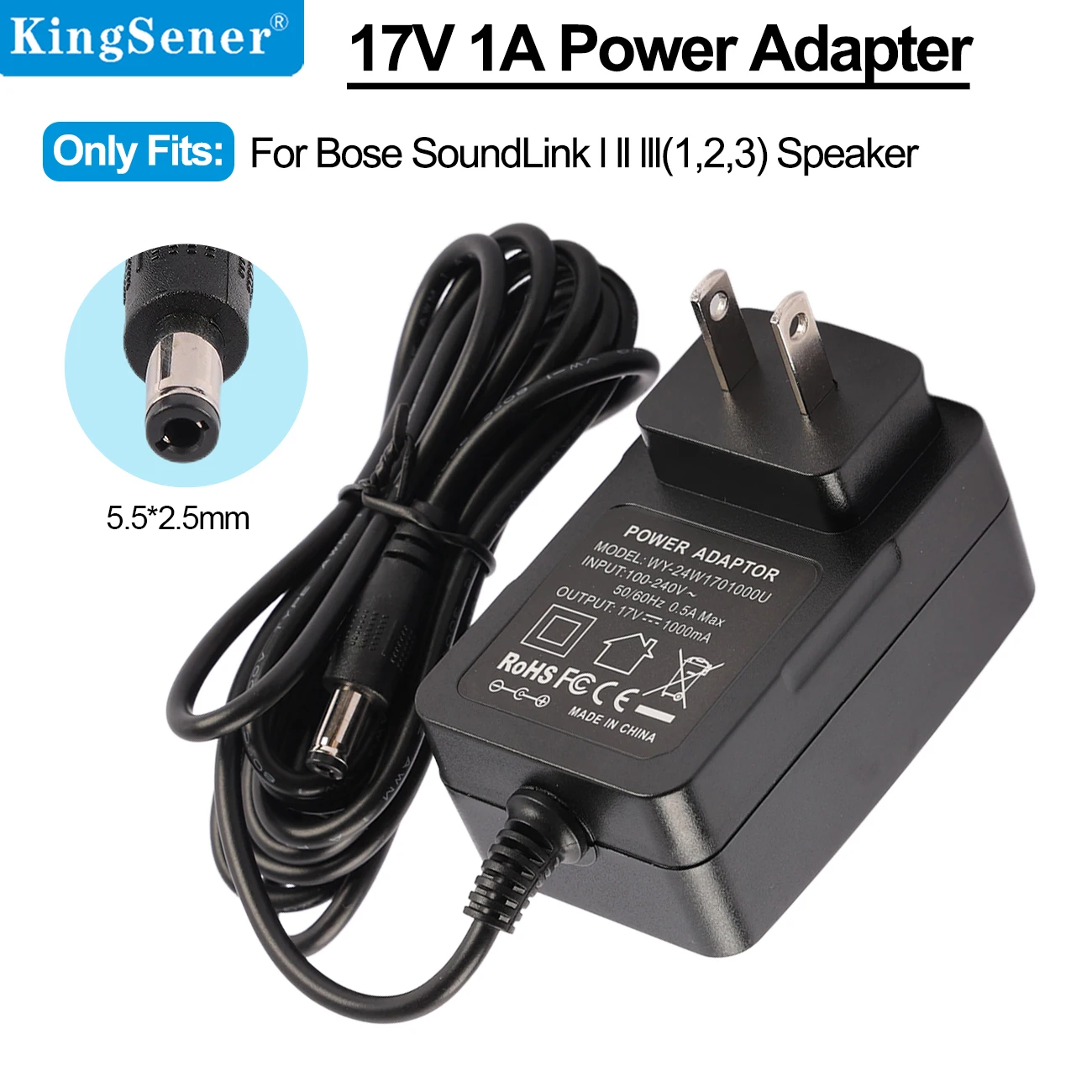 

17V 1A Charger For Bose Soundlink I II III / 1 2 3 Wireless Mobile Speaker for Portable Speaker 404600 414255 Charger Power Cord
