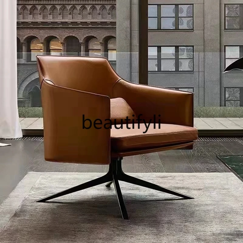 Leather single rotating sofa chair Italian minimalist lazy leisure chair light luxury style