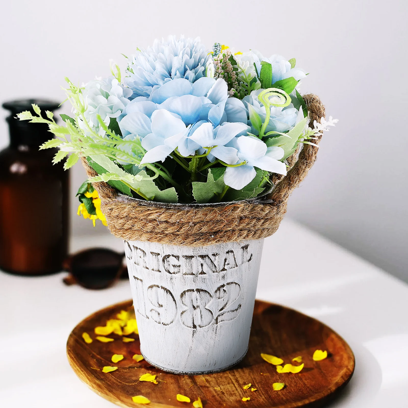 

Artificial Hydrangea Beautiful Decor Potted Flower Fake Flower Bonsai Prop Plant Realistic Home Office Shop Wedding Decor
