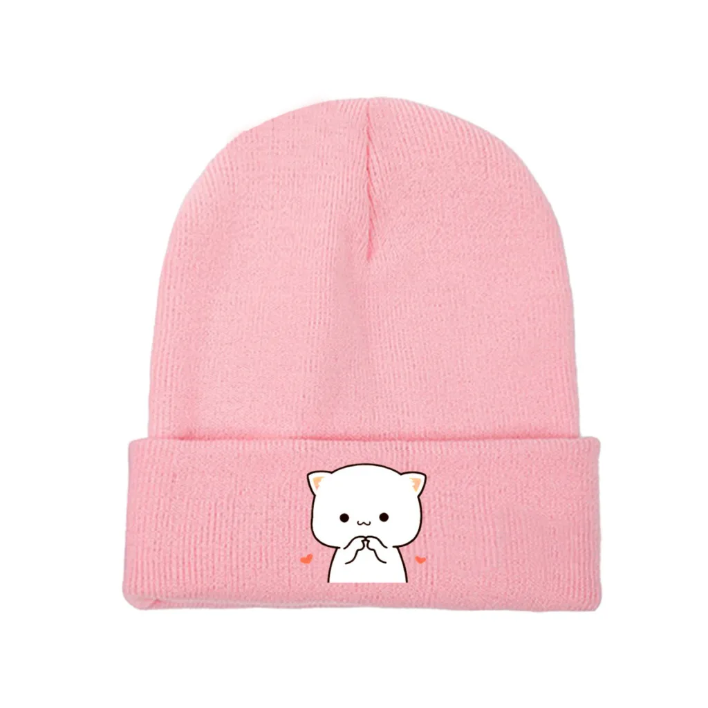 

Mochi Peach Cute Cat Love Hearts Beanie Knitted Hat Winter Warm Outdoor Cap For Male Women