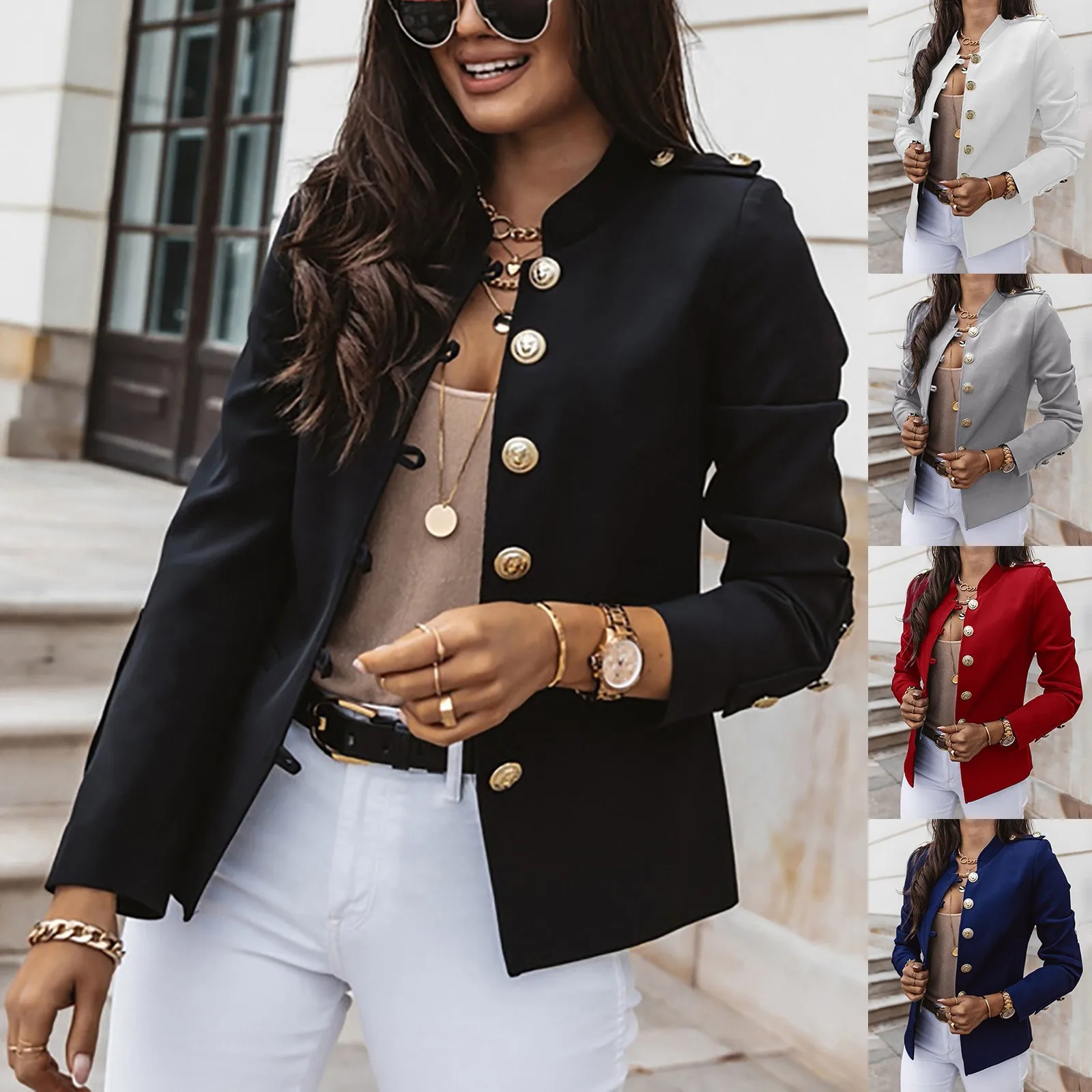 Casual O-Neck Long Sleeve Jacket Outerwear Office Lady Spring Autumn Fashion Elegant Solid Blazer Coat For Women 2024 New Coats