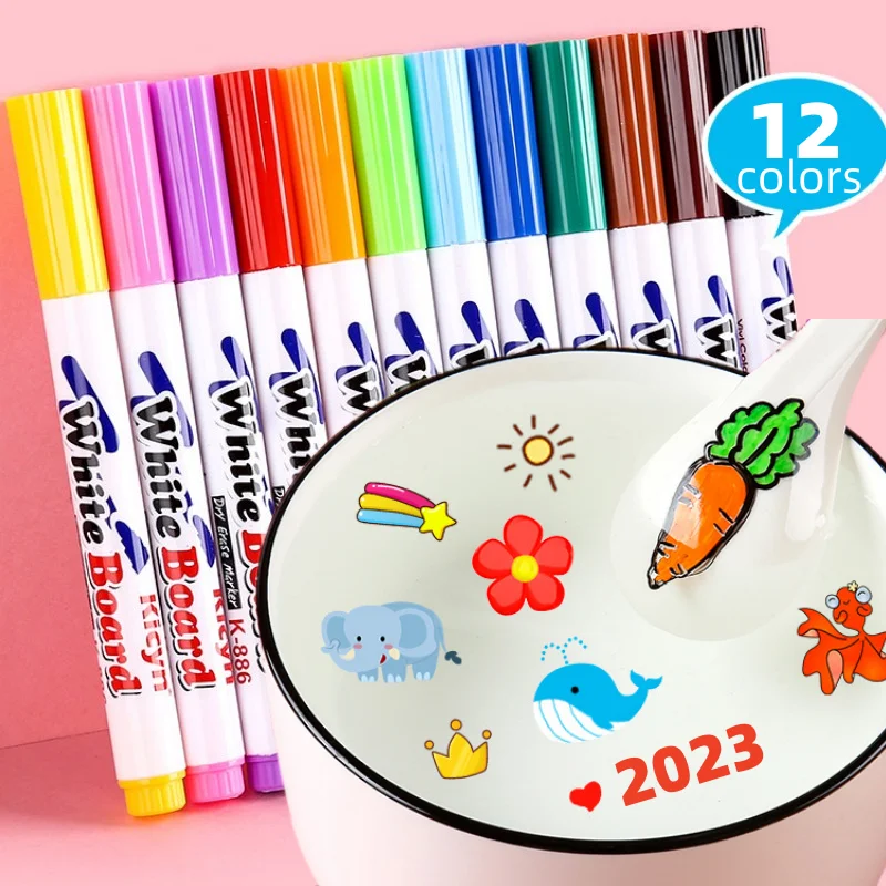 8/12PCS Magische Water Schilderen Pen Speelgoed Kleurrijke Mark Pen Markers Drijvende Water Inkt Pennen Kids Montessori Vroege educatieve Gift