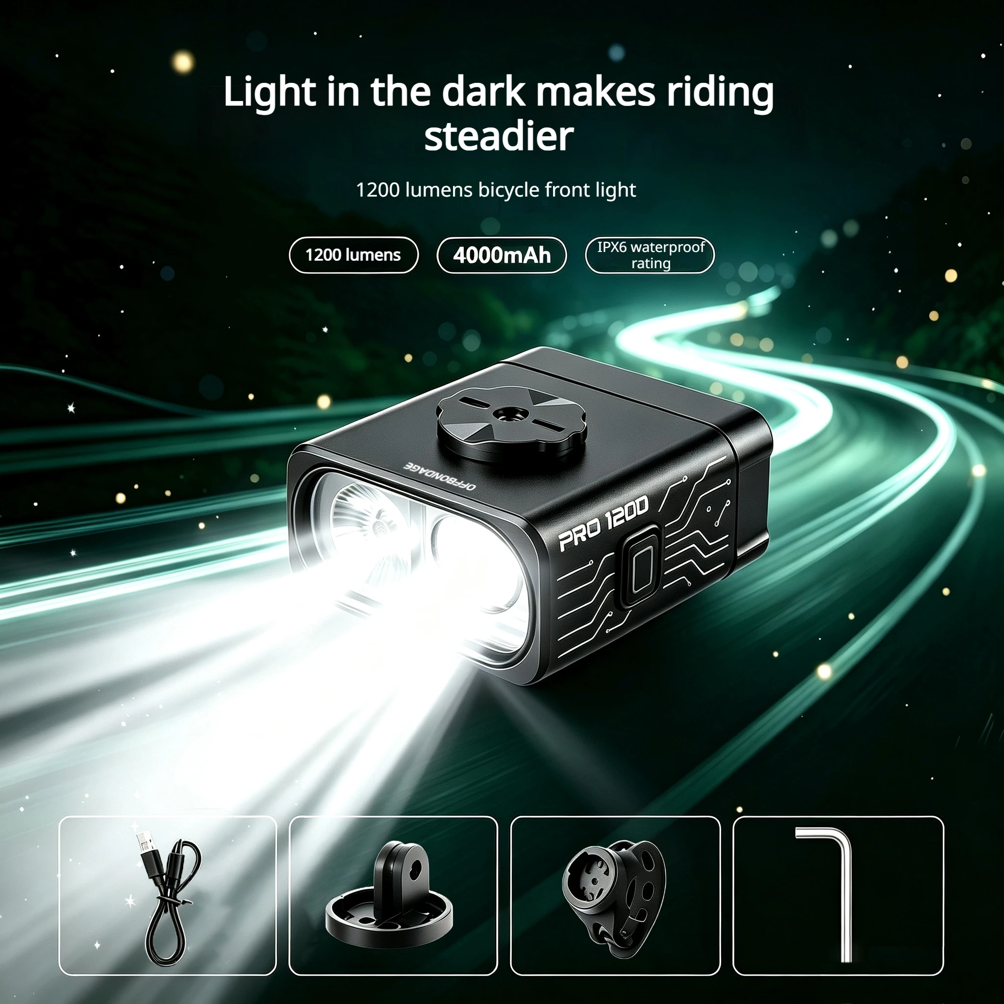 OFFBONDAGE 1200LM Bike Front Light Cut-off Line Beam 4000mAh MTB Road Bicycle Headlight Rechargeable Waterproof Cycling Lamp