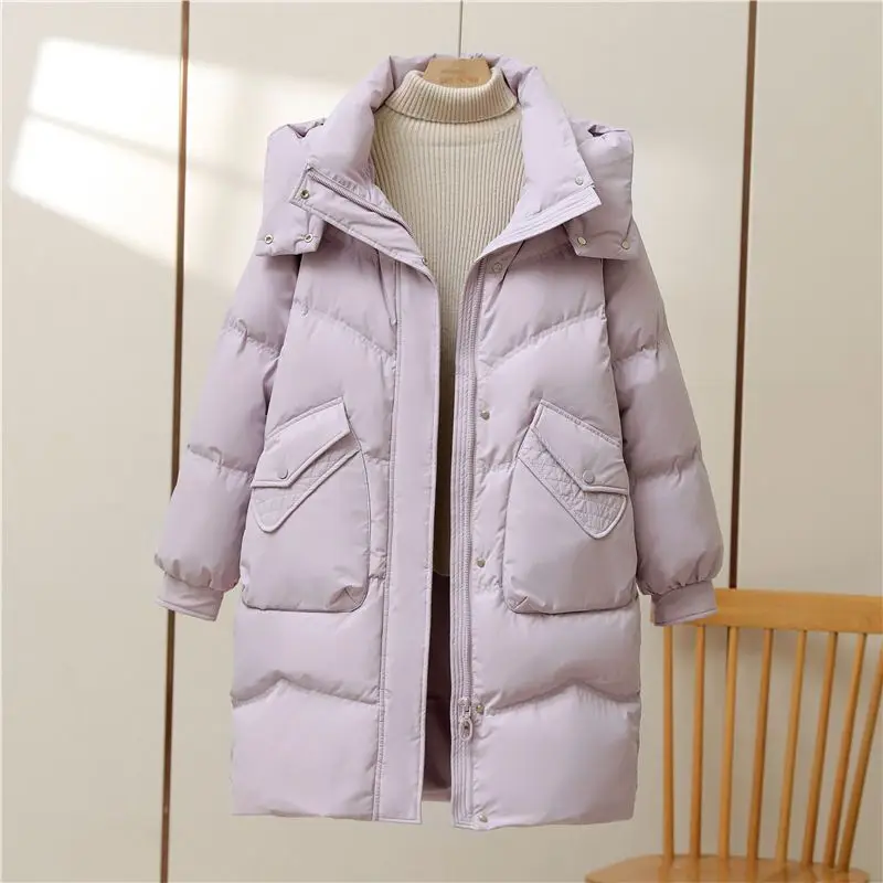 2025 New Winter Coat Women Down Padded Jacket Parkas Thick Detachable Cap Hooded Cotton Coats Black Casual Snow Outerwear Female