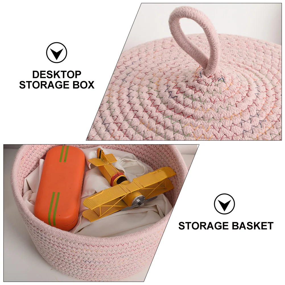 1Pcs Remote Controller Organizing Basket Pink Cotton Rope Storage Box Lid Desktop Organizer Household Storage Container