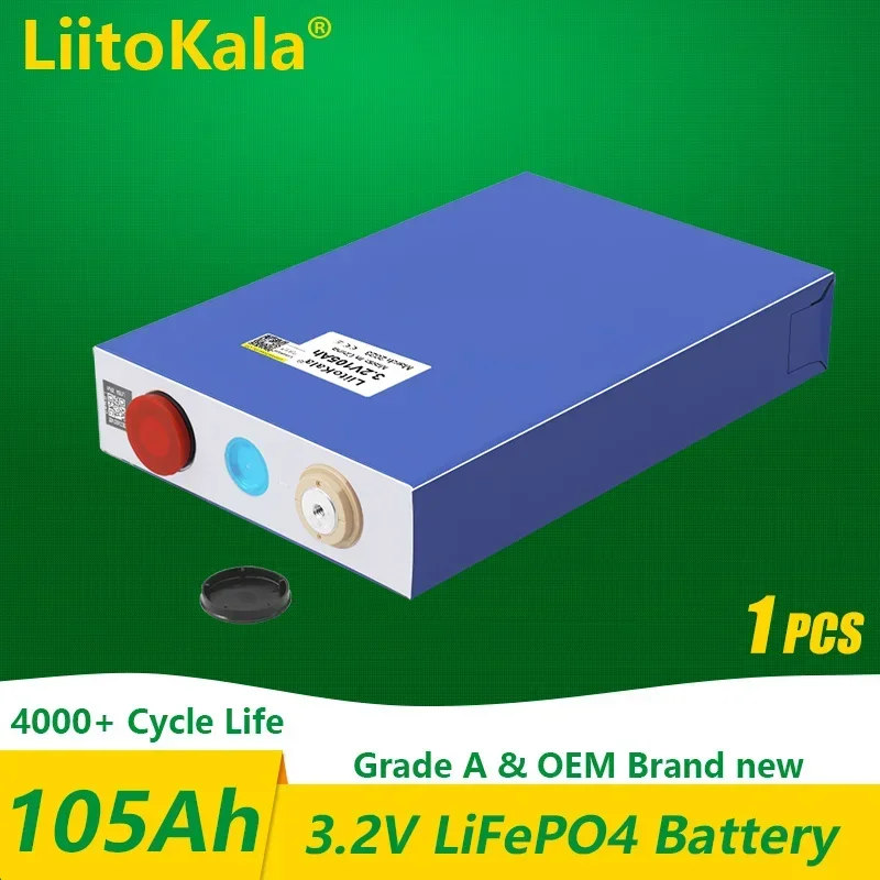 1PCS LiitoKala 3.2V 100Ah 105AH LiFePO4 Rechargeable Battery DIY12V 24V Suitable for Golf Cart Marine Solar System - Brazil