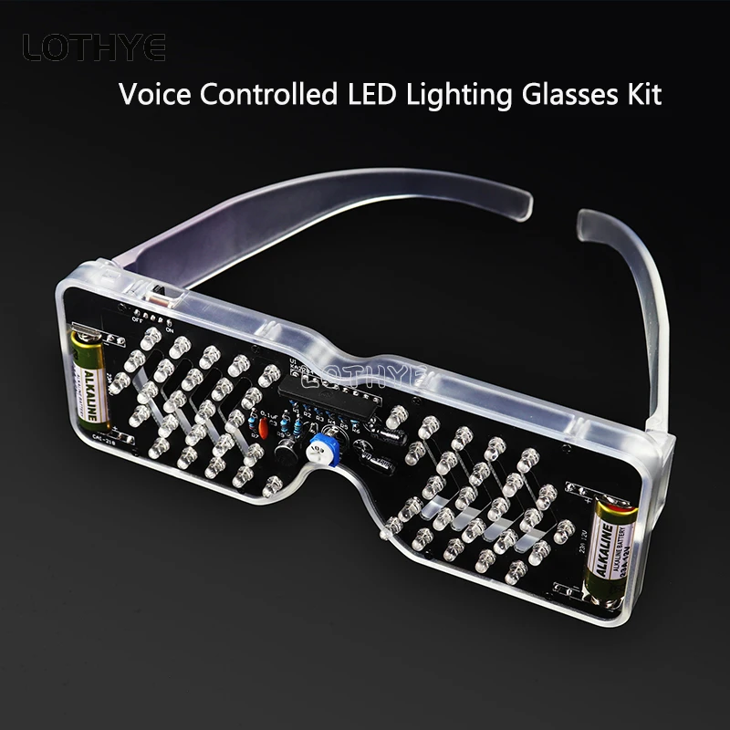 Voice Activated LED Light Emitting Glasses Making Kit Light-emitting Diode Flashing Light DIY Electronic Kit Soldering Assembly