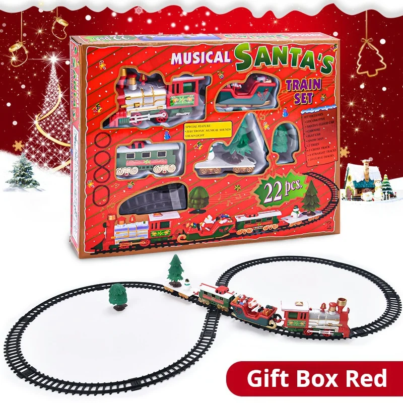 Christmas Train Electric Toys Christmas Tree Decoration Train Track Frame Railway Car with Sound&Light Rail Car New YearGifts