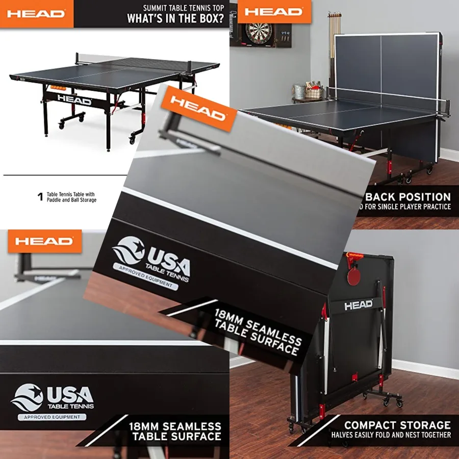

Indoor table tennis table for competition use MDF surface in blue with adjustable net and playback mode 10-minute easy setup