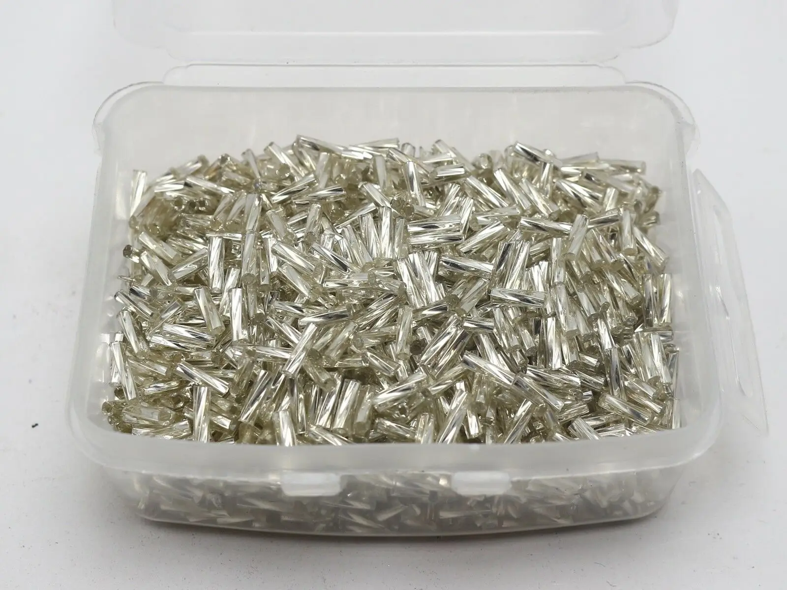 2000 Glass Tube Twisted Bugle Seed Beads 2X7mm White Silver Colour + Storage Box