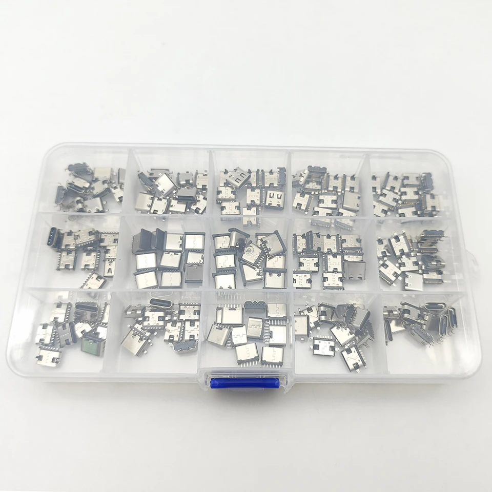 Caja de 150 piezas de conectores de carga tipo C USB, puertos de carga de 6 pines y 16 pines para reparación de teléfonos y productos digitales 6