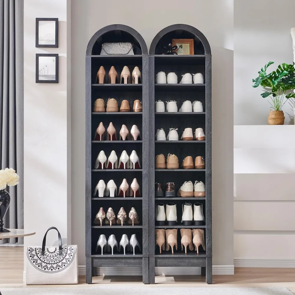 رف أحذية خشبي مقوس مكون من 8 طبقات و16 زوجًا مع أرفف قابلة للتعديل ورفوف خزانة قائمة بذاتها