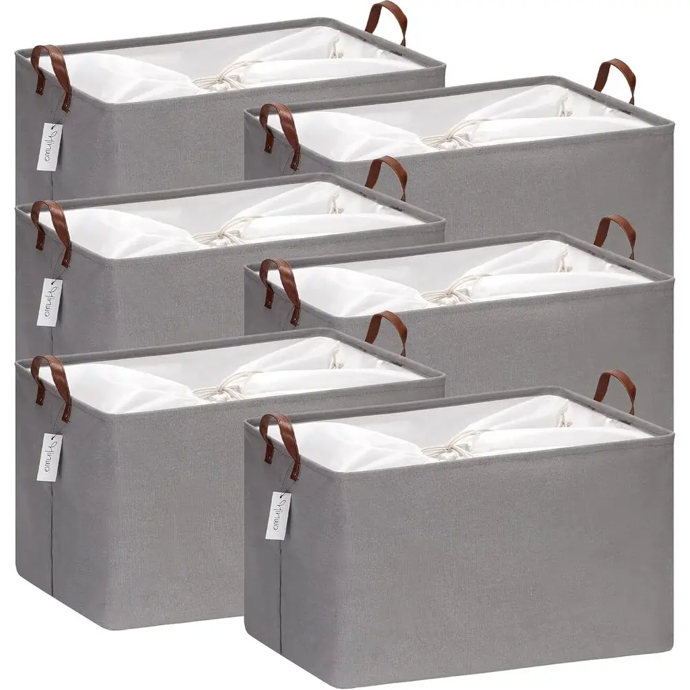 

6-Pack Large Storage Bins with Handles for Closet, Clothes, Blankets, and Toys (Gray)