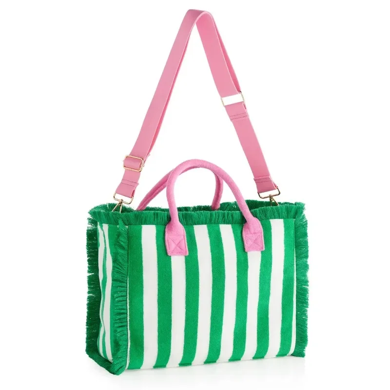 

Summer Beach Large Capacity Crossbody Bag Cabana Striped Tote Bag Strap Adjustable Shoulder Strap