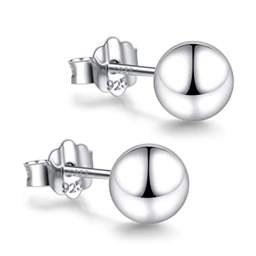 

18K White Gold Plated Sterling Silver Ball Stud Earrings - Options, Simple Polished Ball Studs Hypoallergenic Jewelry