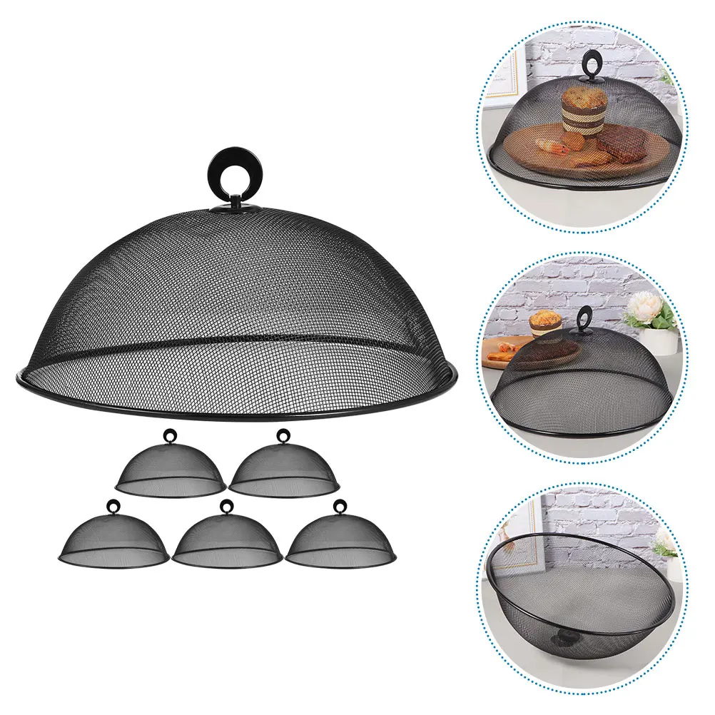 

6pcs Black Iron Food Covers Mesh Tents Protective Cloche Net Plates Small Screens Outdoor Camping Picnics Kitchen Use Dining Set