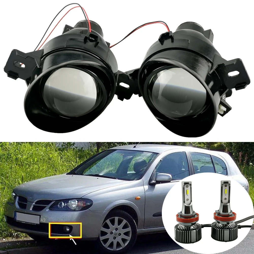 

1Pair Car Styling Xenon LED 35W H11 Lens Fog Lamp Assembly Super Bright Fog Light For Nissan Almera 2 Hatchback N16 2001-2006