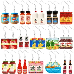 Chili Sauce Canned Bottle Snack Design Dangle Earrings Cute HipHop Style Acrylic Jewelry Creative Food Ear Ornaments