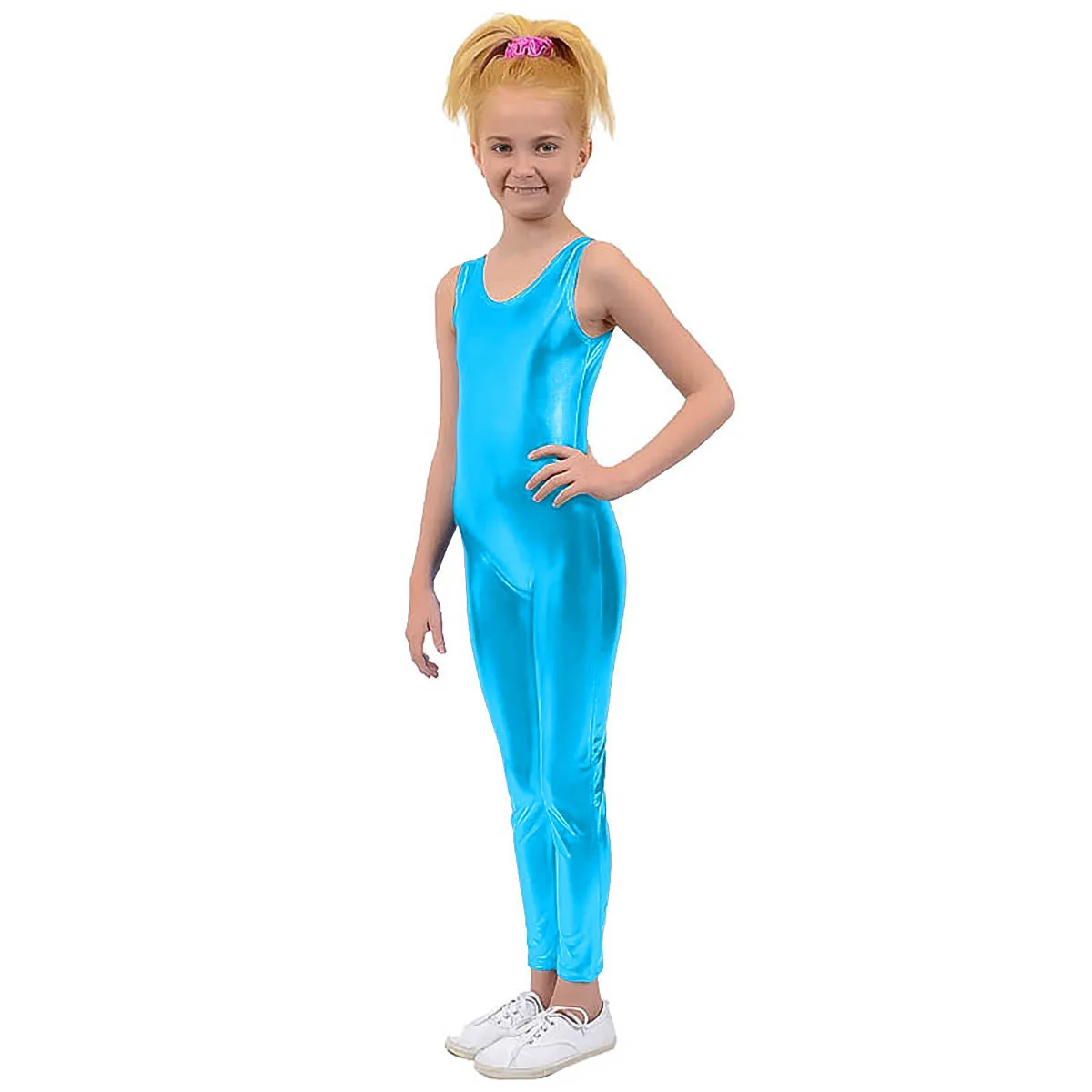 

Kid Shiny Metallic Spandex Unitards Sleeveless Catsuit Stage Costumes Children Gymnastics Suit Tank Dance Clothes Teens Toddlers