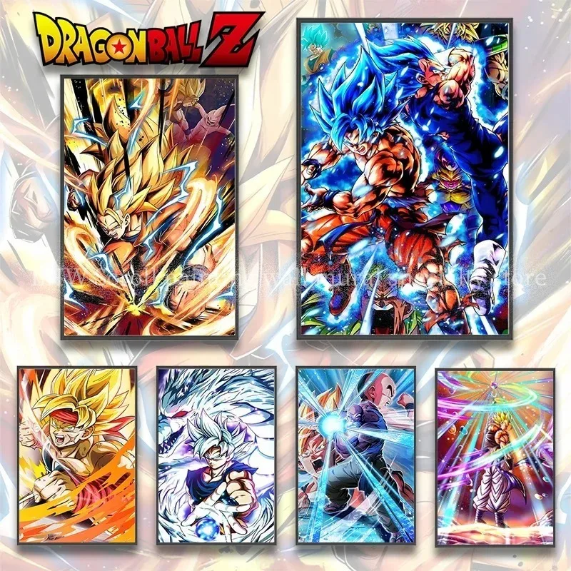 Cuadro Colgante de Dragon Ball, Pintura de Anime Dragon Ball Super, Pergamino de Anime con Sun Wukong, Vegeta y Friza