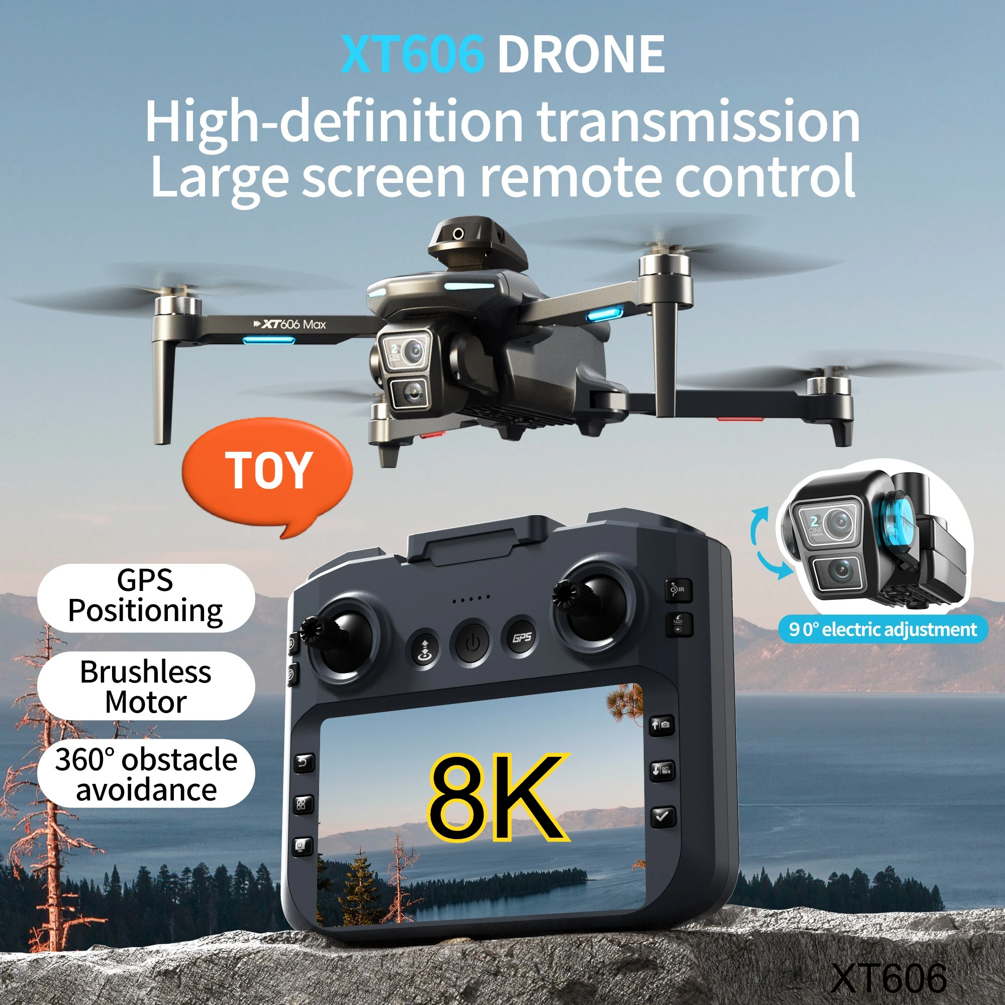 

TOY XT606 GPS Drone 4K Professional HD Dual Camera Gimbal 360°Obstacle Avoidance Brushless RC Quadcopter Dron toys FOR X1A0M1