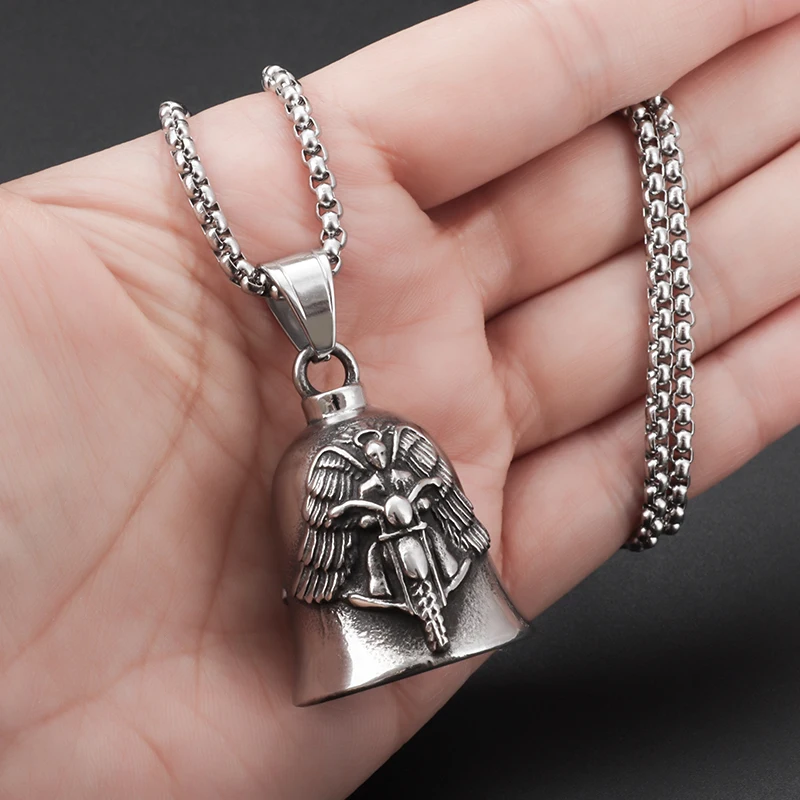 Archangel Michael Wings Motorcycle Bell Pendant Necklace Personalized Biker Rock Party Exorcism Jewelry for Men