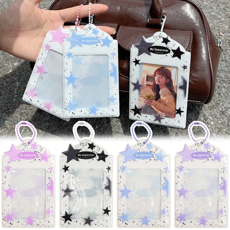 4-1 Stück Kawaii Star 7,6 cm Postkartenhalter Postkartenalbum Bunte Kartenaufbewahrung Fotos Tasche für Idol Foto PVC Schutzhülle