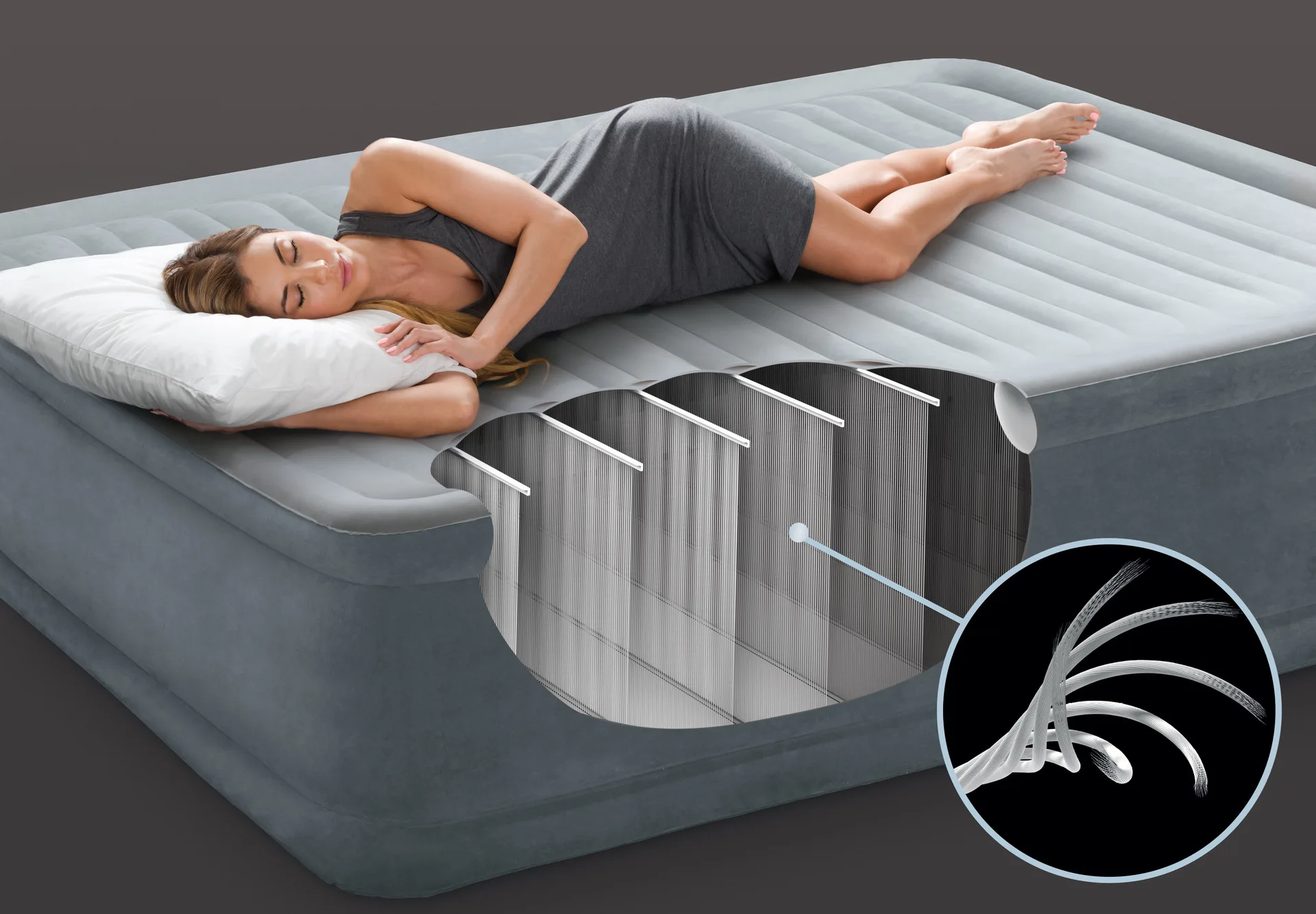 152x203x46cm Double Heightened Air Mattress Double Layer Built-in Electric Pump Line Pull Air Bed Thickening Bear 220KG