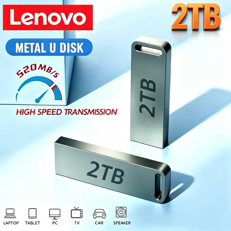 Lenovo Metal USB Adapter Flash Drive USB 3.0 128GB 256GB 512GB High Speed Metal Mini U Disk Pendrive 1TB 2TB Memory Stick 2TB