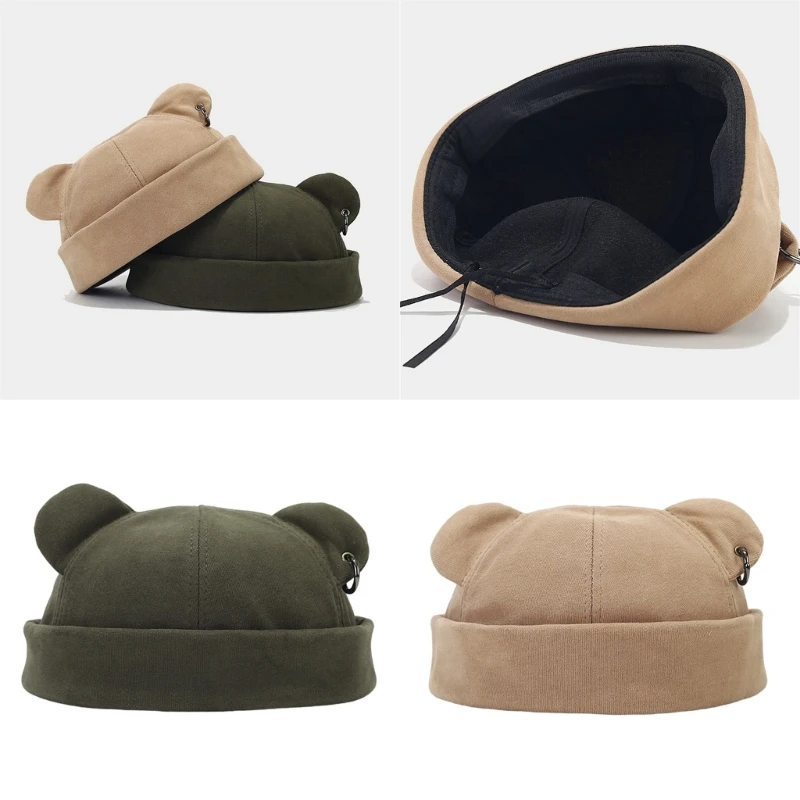 Zagęszczona czapka zimowa z uszami niedźwiedzia dla mężczyzn, kobiet, unisex, zimowa, jesienna, oddychająca czapka typu beanie, modne nakrycia głowy