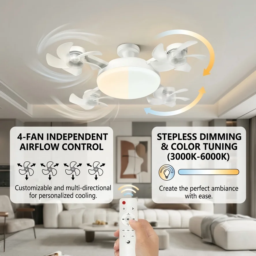 Rotatable 3in1 Ceiling Fan with Remote Control Lighting Lamp E27 E14 B22 GU10 Converter Base Lighting Base Bedroom Living Room