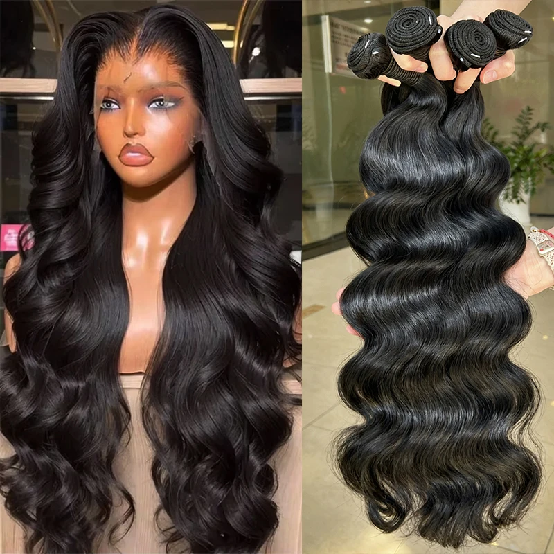 

16A Body Wave Bundles 28 30 40 Inch 100% Human Raw Hair Bundles 1 3 4 Pcs Natural Black Brazilian Hair Extensions Weave Bundles