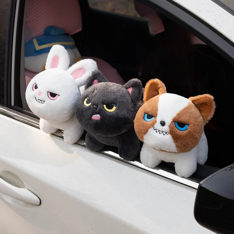 ZU 22cm Cute Angry Animals Stuffed Toy Rabbit Cat Dog Plush Dolls Soft Annoyed Plushies Office Car Decor