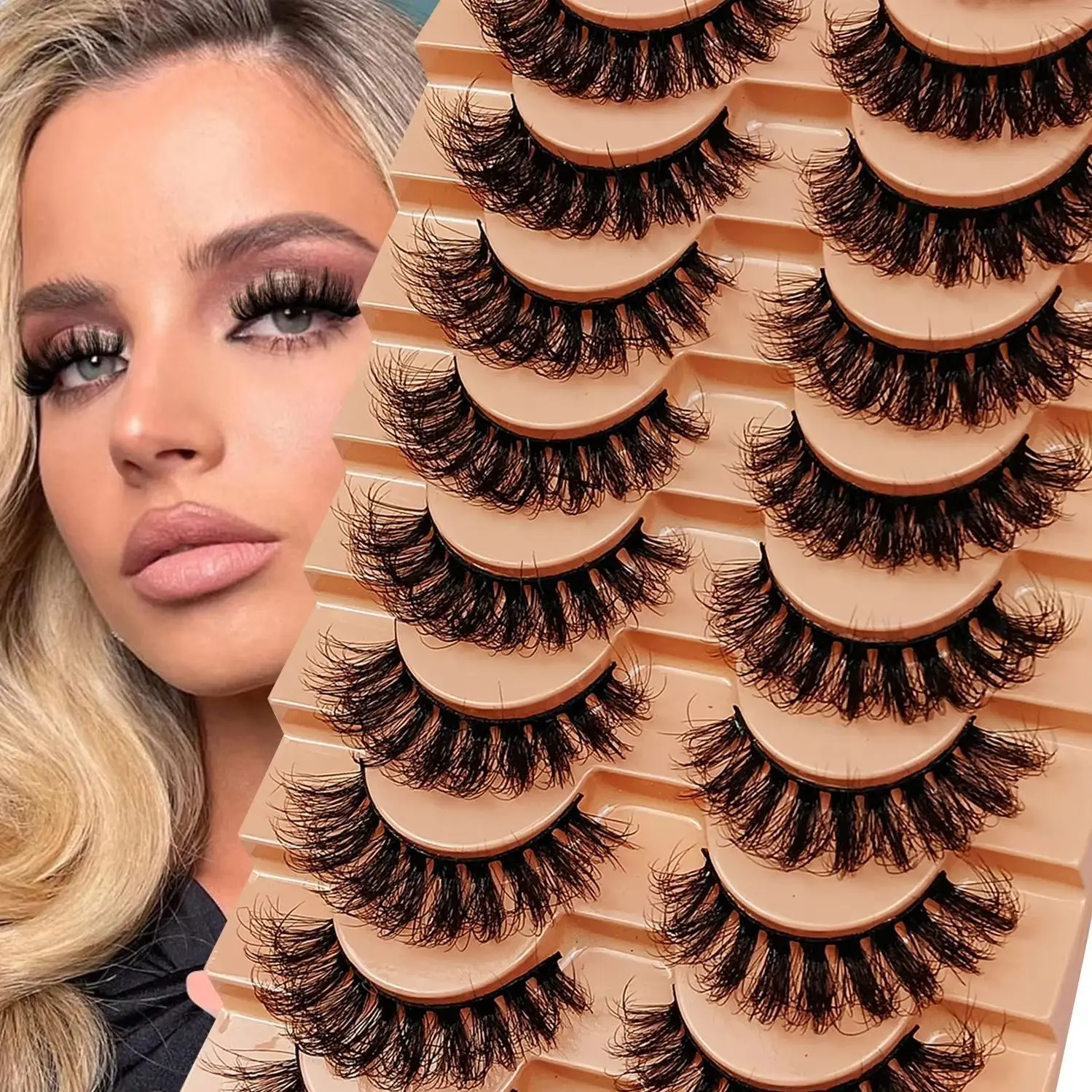 10 Paar russische Streifenwimpern, dicke, schlanke, flauschige künstliche Wimpern, tägliches Augenverlängerungs-Set für einen natürlichen Look