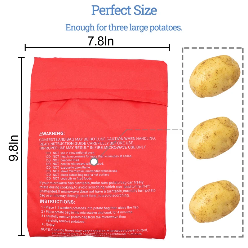 1pc Microwave Potato Bag Reusable Express Microwave Potato Cooker Bag Baked Perfect Potatoes 4 Minutes Red Baked Pouch